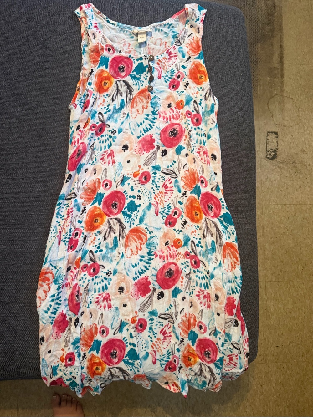Water Lily XL Colorful Floral Sleeveless Rayon Swing Dress